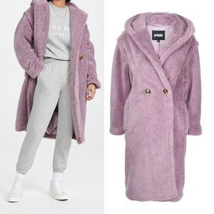 NWT Apparis Mia Coat Lilac Fleece Sherpa Hooded Double Breasted Women's Sz XS